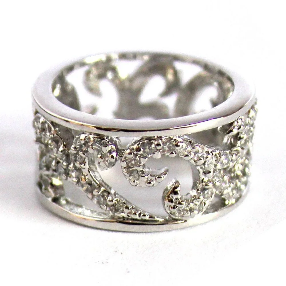 Womens Silvertone Classic Scroll Filigree Clear Cubic Zirconia Cz Band Ring Sz 6